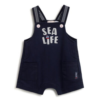 Boys Dark Blue Printed Short Dungaree